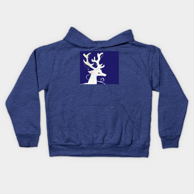 White Winter Stag Watercolor Illustration Kids Hoodie by Lady Lilac